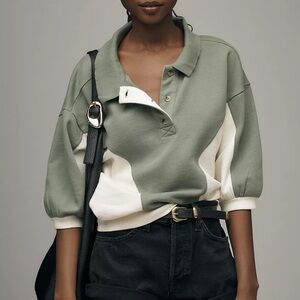 Pilcro The Niki Bubble Sweatshirt Colourblock Edition Green & White Size M